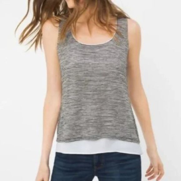 WHBM Weave Strip Double Layer Swoop Cross Open Tank - Picture 2 of 9